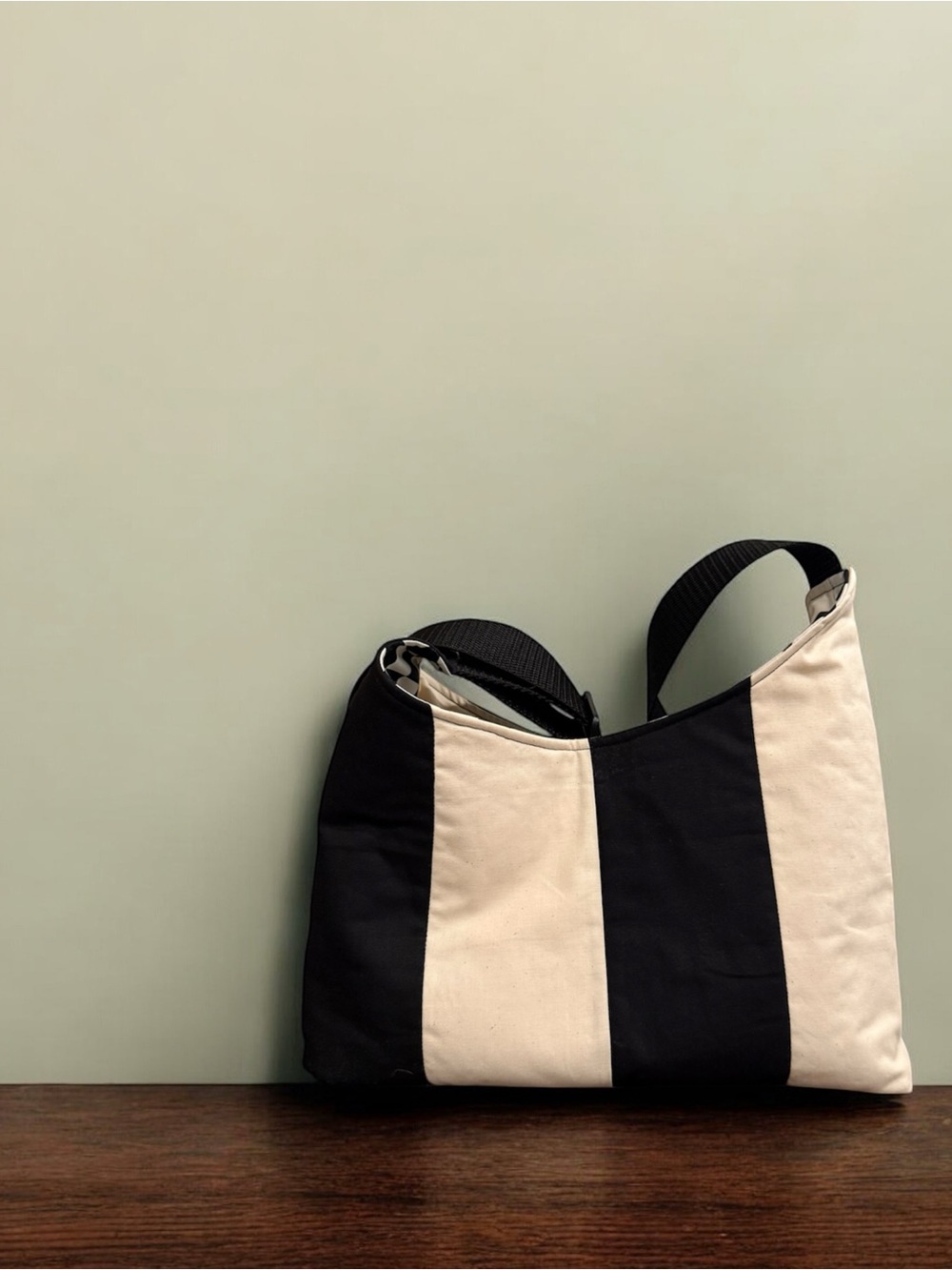 Handmade Black and Cream Striped Boxy Bag
